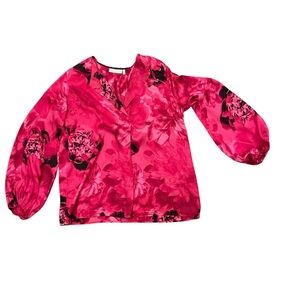 INWEAR SZ 6 pink petunia abstract floral long blouson sleeve A line blouse